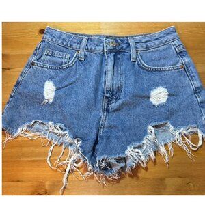 Forever 21 XXS Distressed Denim Style Cotton Shorts with Pockets & Frayed Hem